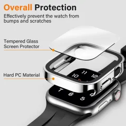 Glass+fodral för Apple Watch 9 8 7 6 5 4 SE 45mm 41mm 44mm 40mm rak kanten skärmskydd omslag iwatch -serien Ultra 49mm
