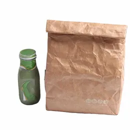 Brown Paper Lunch Bag Reutilizável Isolado Térmico Cooler Sack Fechamento Magnético 99Rl #