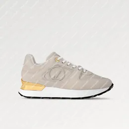 Esplosione calda Aggiornamento della sneaker 1ACKV4 Neo Run Away da donna suola a forma di cuneo plantare nascosto Logo in denim da 2 cm Occhielli circolari color oro Spoiler beige chiaro