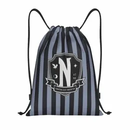 Benutzerdefinierte Nevermore Academy Wednesday Addams Kordelzugtasche für Shop Yoga Rucksäcke Männer Frauen Horror TV Sport Gym Sackpack H3AM #