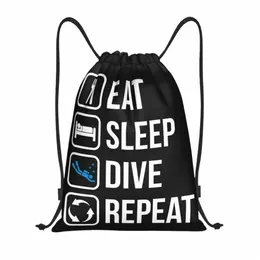 eat Sleep Scuba Dive Repeat Drawstring Backpack Bags Women Men Lightweight Diving Diving Gym Sports Sackpack Sacks for Shop F5Ja#