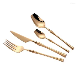 Flatvaruuppsättningar 20Set/Lot Rostfritt stål Tabeller Guld Guldkärlskåp Set Knivsked och gaffel Koreanska kökstillbehör