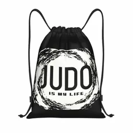 Anpassad judo är mitt liv trekkoord tas voor winkelen yoga rugzakken vrouwen mannen martial art sport gym sackpack t8gx#