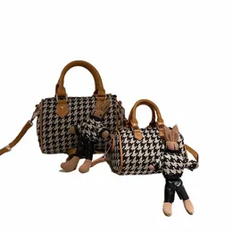 borsa coreana fi da donna 2021 inverno nuova marea lana tweed mille uccelli reticolo cuscino borsa fi una spalla Menger 07LQ #