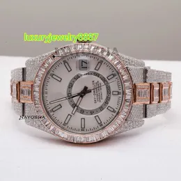 Exportação de qualidade automática de luxo em aço inoxidável totalmente gelado hip hop baguette moissanite diamante relógio de pulso para homens da Índia