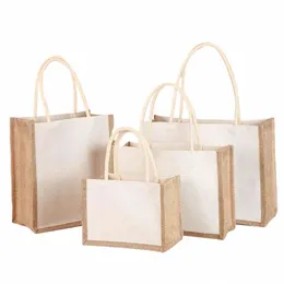 Sackleinen Jute Tote Shop Tasche Wiederverwendbare Einkaufstasche Wasserbeständige Große Kapazität Handtasche Picknick Reise Strand Shopper Einkaufstaschen s4Yf #