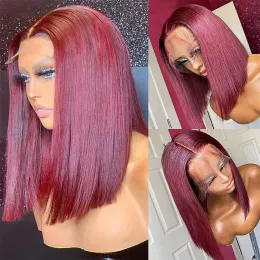 99J Ombre Burgundy Color 13x4 Spitze Kurzes Bob -Perücken menschliches Haar Spitze Vorderperücke Remy Haar