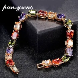 PANSYSEN 18CM Charms Ruby Amethyst Peridot Gemstone 925 Sterling Silver Jewelry Bracelets for Women Fashion Bracelet Party Gifts C247U