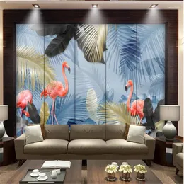 Bakgrundsbilder wellyu papel de parede 3d anpassade tapeter nordiska moderna minimalistiska tropiska växter flamingo bakgrund vägg tapety tapeta