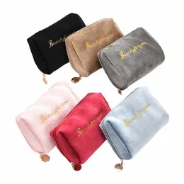Zipper Veet Mulheres Cosmetic Bag Viagem Grande Maquiagem Bag Solid Color Zipper Batom Sacos de armazenamento Feminino Make Up Organizer Bolsa U4NA #