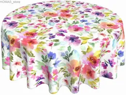 테이블 천 봄 여름 꽃 둥근 식탁보 60in 꽃 테이블 옷 피크닉 파티를위한 소박한 재사용 가능한 원형 테이블 커버 Y240401