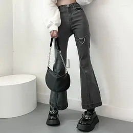 Jeans da donna 2024 inverno caldo velluto lavato grigio coreano Y2k moda pantaloni svasati sottili per le donne vestiti casual Kpop pantaloni da donna