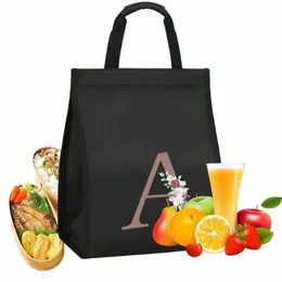 with English letters lethermal bag portable lunch bag portable lunch box bag student with rice thermal outdoor picnic portab 060C#