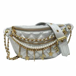 ABQP Luxury Women Fanny Pack Pearl Chains Kvinnlig midjeväska stor kapacitet Designers Girl's Chest Bag L8DN#