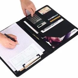 Blocco note in pelle PU personalizzato Cartella portafoglio organizzatore di file A4 con calcolatrice Portadocumenti Busin Porta carte Padfolio A9xM #