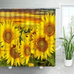 Duschvorhänge, ländliche Blumen, gelbe Sonnenblume, natürliche Landschaft, Blumenmuster, Heimstoff, Badewanne, Badvorhang-Set, Badezimmer-Dekoration