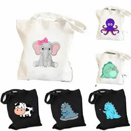 negozio di tela di spalla Cott Tote Shopper delle donne del maiale rosa carino dinosauro animale carino elefante Shopper pieghevole borsa della spesa 90V5 #