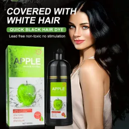 Shampoo de tintura de cabelo preto 500ml, orgânico, fácil de usar, 5 minutos, resultado rápido, creme de cor de cabelo apple para cobrir cabelos brancos e grisalhos