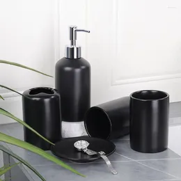 Set di accessori da bagno Lavaggio da bagno in ceramica nera 5 pezzi Regalo di inaugurazione della casa Accessori per l'arredamento della casa Tazza per spazzolino da denti