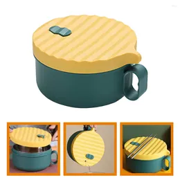 Dinkware Instant Noodle Box 304 Pranzo in acciaio inossidabile con stoviglie Student Girl (F991 Green-giallo-rivestimento) Posate PP Coppa