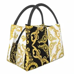 baroque Greek Ornament GoldenMeander Meandros VINTAGE Insulated Lunch Bags for Women Waterproof Cooler Thermal Lunch Box r2ND#