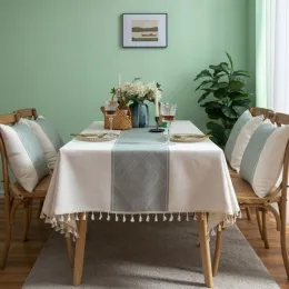 Lápides de algodão geométrico jacquard tecido toalha de mesa de linho retangular decoração para casa capa de mesa com borla para festa de banquete nappe