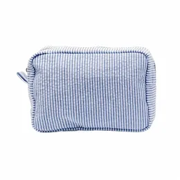 Seersucker Ruffle Cosmetic Bags 핑크/보라색 줄무늬 저장 메이크업 가방 여성 숙녀가 수퍼퍼 여행 가방 메이크업 가방 P29Y#