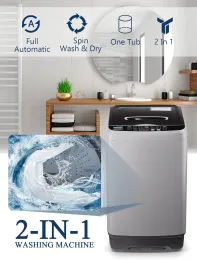 Krib Bling Full Automatic Washing Machine med LED -skärm, 17,7 kg Portable Washer Drain Pump, 10 Program 8 Vattennivåer SE