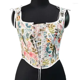 Kemerler Moda Kadınlar Vintage Floral Camisole Çiçek Nakış Deseni Dikkatli Yelek Çizme Tie-up Tank Üstü Askı Korse