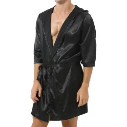 SWOMOG Mens 3 PCS Satin Robe with Pants & Shorts Set Kimono