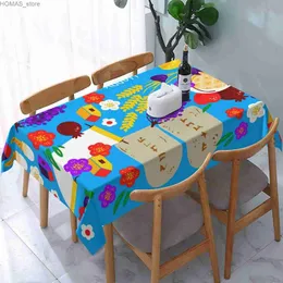 Table Cloth Happy Shavuot Pomegranate Wheat Rectangle Tablecloth Je Holiday Decorations Waterproof Tablecloth Dining Table Party Decor Y240401