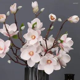 Decorative Flowers Artificial Magnolia Flower Branch Simulation Bouquet Arrangement Wedding Party Pography Props Home Living Room Decor