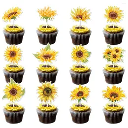 Party Decoration Sunflower tema Cake Topper 2024 Creative Paper Cup Flag Insertion Happy Birthday Decorations Baby Shower