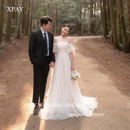 XPAY Simple a Line Seide Organza Korea Brautkleider zum Fotoshooting der Schulterärmel Brautkleider Korsett Rücken