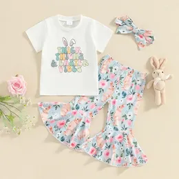 Conjuntos de roupas 2024-01-29 Lioraitiin 6m-3y Criança bebê garotas roupas de páscoa impressão de manga curta Camiseta