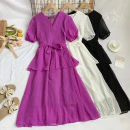 Party Dresses Summer Dress For Women V-neck Short Sleeve Patchwork Female Chiffon Lace-up A-line Ladies Casual Vestidos Dro