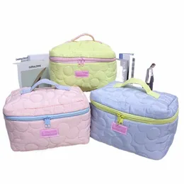 Organizzatore di stoccaggio Borsa per cosmetici trapuntata gonfia floreale Borsa da toilette Cott Borsa per trucco femminile Borse a mano Astucci in tessuto u8Id #