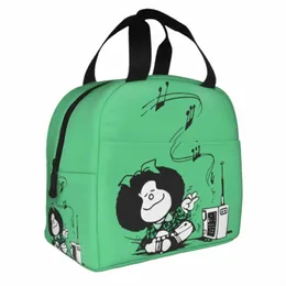 mafalda Music Insulated Lunch Bag Thermal Bag Lunch Ctainer Quino Argentina Carto Portable Tote Lunch Box Picnic s7AP#