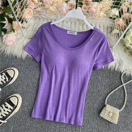 Damen T-Shirts für Frauen mit integriertem BH T-Shirt Femme O-Ausschnitt Einfarbig Damen T-Shirts Sommer Freizeithemd Allmächtiger Tropfen