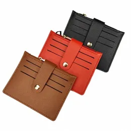 women Short PU Leather Card Holder Wallet Slim Hasp Card Case Busin Credit ID Card Organizer Zipper Small Coin Purse Pouch h409#