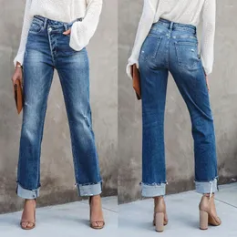 Women's Jeans Arrivals 2024 Autumn Winter Urban Leisure Commute Daily Street Washed Straight-Leg Denim Trousers