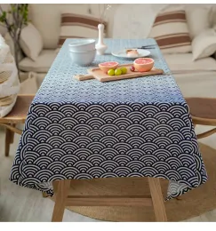Japon tarzı ev polyester keten yıkanabilir masa örtüsü mavi masa kapağı yemek mutfak oturma odası dekor