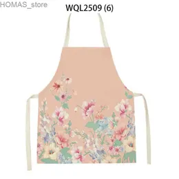 Aprons Fresh Simple Floral Pattern Linen Sleeveless Hand Rub Waist Apron Adult Home Decoration Kitchen Cleaning Tools Tablier Cuisine Y240401