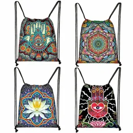 Hamsa Fatima Hand / Mandala / Buddha Lotus Fr Drawstring Bag Women Storage Bag Ladies Shop Bags女性旅行バックパックP872＃