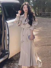 Chic Meerjungfrau Kleid zweiteilige koreanische Revers Short Trench Coat Outfits Weiblich elegant 2024 Spring Herbst -Bekleidungsanzug 240323