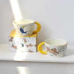 Tazze Coreano Simpatico dipinto a mano Orso Luna Tazza in ceramica Tazza da colazione creativa Cucina Bicchieri Bellissimo tè al latte Caffè Regalo divertente