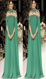 2020 Dubai Caftan Verde Vestidos de Baile Longo Chiffon Wraps Lace Applique Modest Vestidos de Noite Uma Linha Mãe Da Noiva Vestido robe d8778646