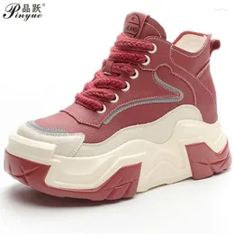 Casual Shoes 6cm Cow Genuine Leather Vulcanized Fashion Ladies Women Ankle Mid Calf Chunky Sneakers Student 34 40