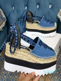 Gaia Platform Espadrilles Stella McCartney Sandals 8cm زيادة الموضة Wedge Denim Summer Shoes 77603771705
