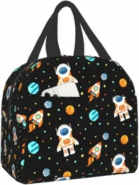 space Astraut Lunch Bag for Kids Boys Girls Black Planets Universe Insulated Cooler Lunch Box for School Work Picnic Beach Y6tq#